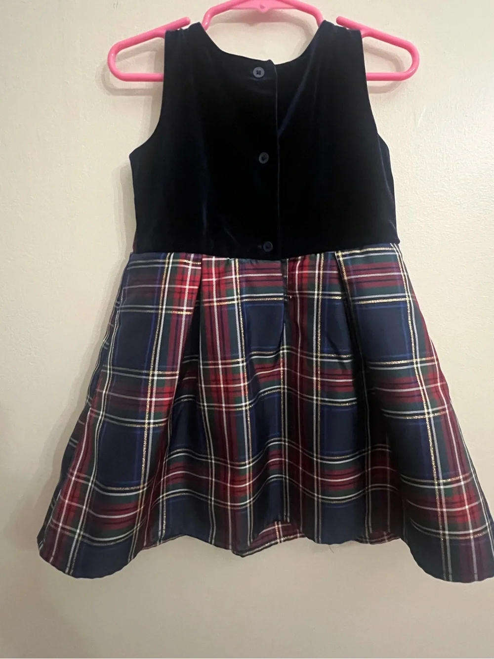 The Children's Place Navy Velvet Top Plaid Skirt Holiday Dress with Bow
